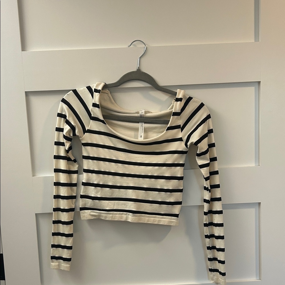 Altar'd State Cream and Black Striped Crop Top